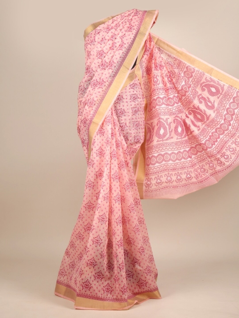 

Pothys Pink & Beige Ethnic Motifs Chanderi Saree
