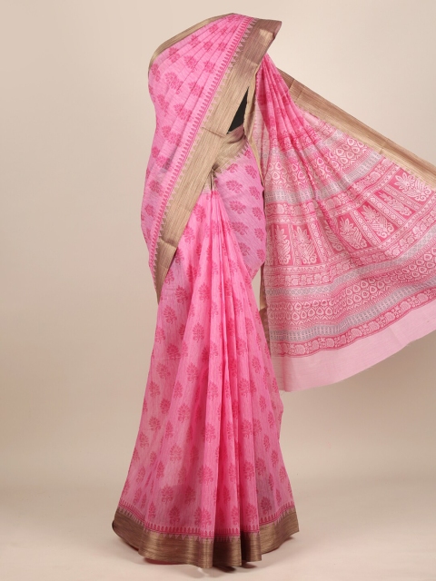 

Pothys Pink & Brown Ethnic Motifs Chanderi Saree