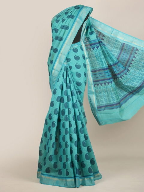 

Pothys Blue & Black Ethnic Motifs Chanderi Saree