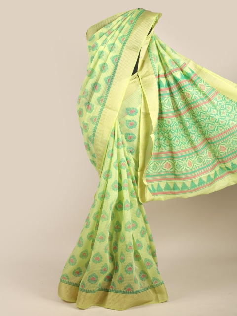 

Pothys Green & Red Ethnic Motifs Chanderi Saree