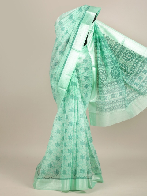 

Pothys Sea Green & Silver-Toned Ethnic Motifs Chanderi Saree