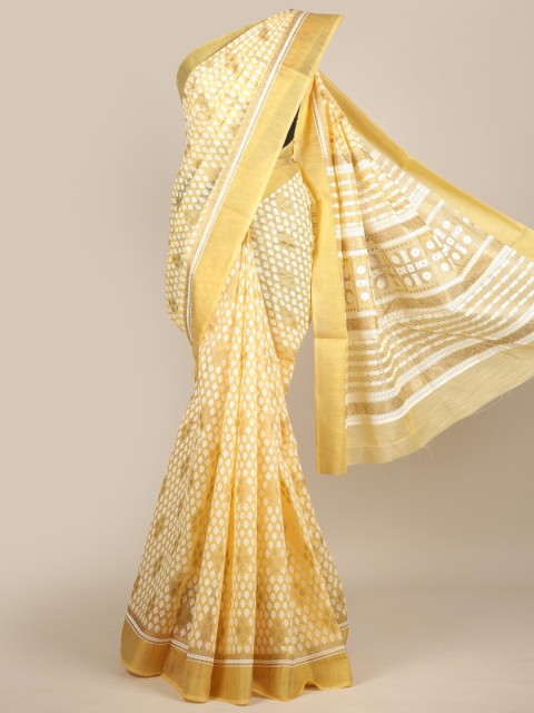 

Pothys Yellow & White Ethnic Motifs Chanderi Saree