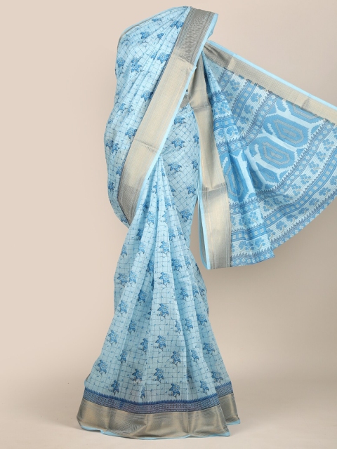 

Pothys Blue & Grey Ethnic Motifs Chanderi Saree