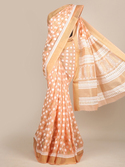 

Pothys Orange & White Chanderi Saree