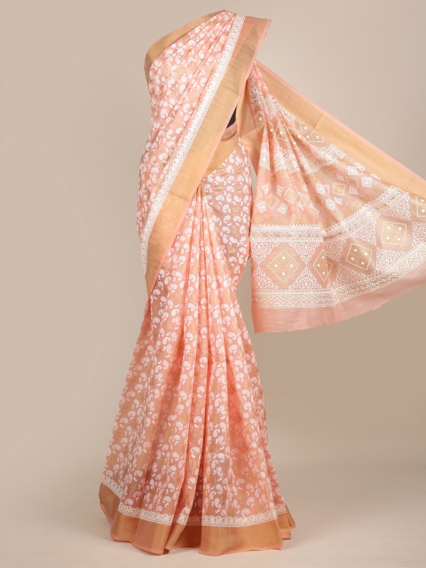 

Pothys Pink & Off White Paisley Zari Chanderi Saree