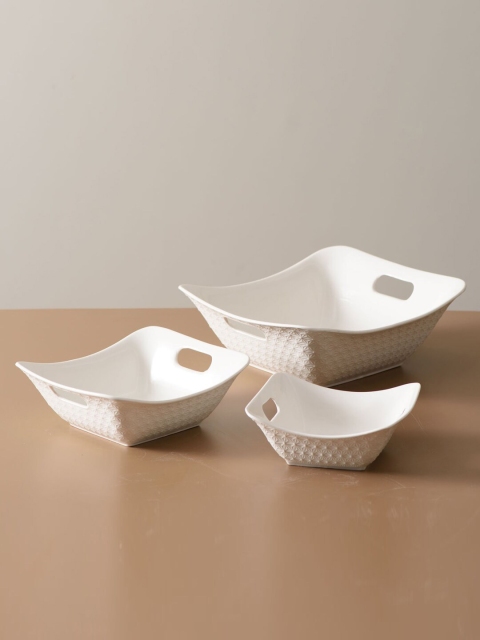 

THEDECORKART Set Of 3 White Textured Serving Bowl