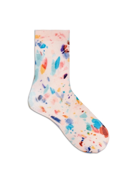 

Happy Socks Women Off-White & Blue Patterned Hysteria Mia Above Ankle-Length Socks