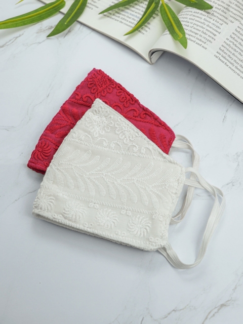 

Bellofox Pack-4 White & Pink Chikankari 3-Ply Reusable Pure Soft Cotton Outdoor Masks