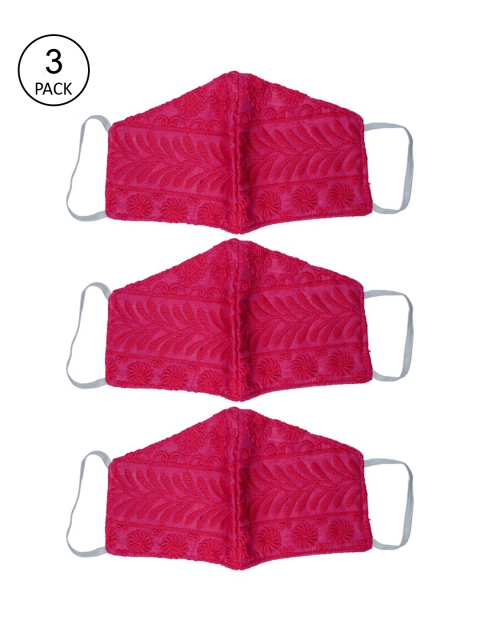 

Bellofox Unisex Pack Of 3 Pink Chikan Leaf 3-Ply Pure Cotton Reusable Protective Outdoor Masks