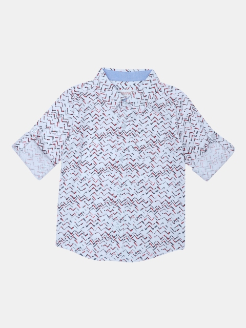 

MANET Boys White Opaque Printed Casual Shirt