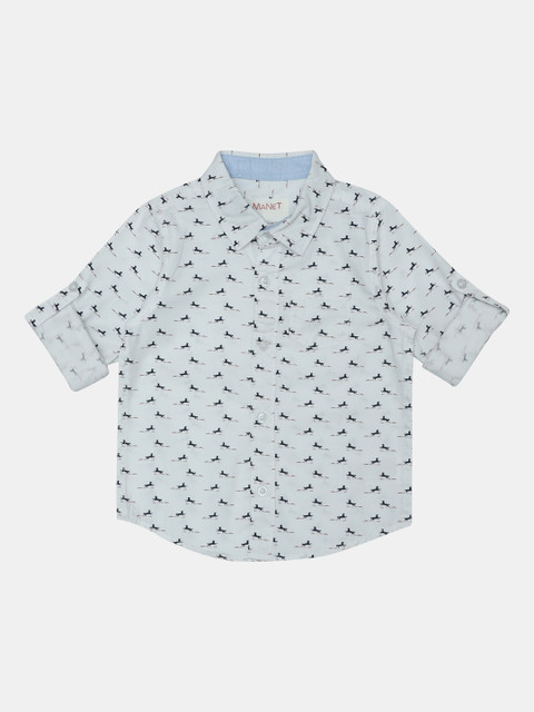 

MANET Boys White & Black Opaque Printed Casual Shirt