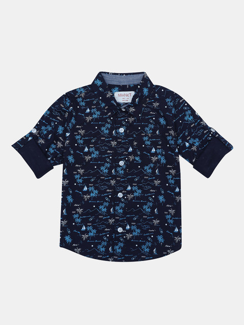 

MANET Boys Navy Blue Opaque Printed Casual Shirt