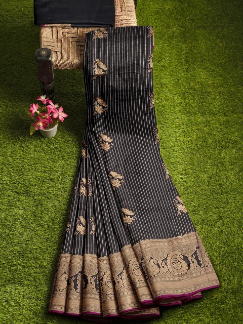 

KLM Fashion Mall Black & Gold-Toned Woven Design Silk Blend Banarasi Saree