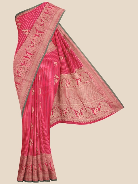 

KLM Fashion Mall Pink & Beige Woven Design Silk Blend Banarasi Saree