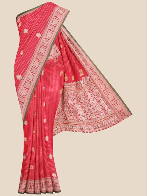 

KLM Fashion Mall Pink & Gold-Toned Woven Design Zari Silk Blend Banarasi Saree