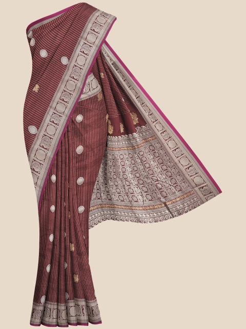 

KLM Fashion Mall Maroon & Pink Woven Design Zari Silk Blend Banarasi Saree
