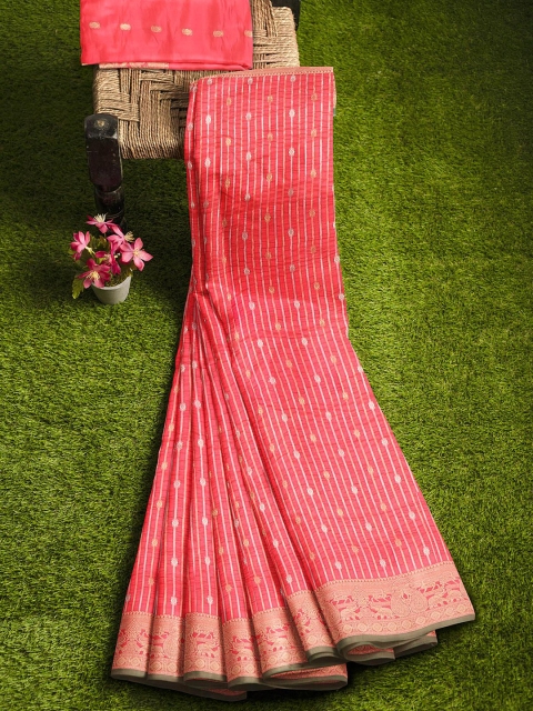 

KLM Fashion Mall Red & Gold-Toned Woven Design Zari Silk Blend Banarasi Saree