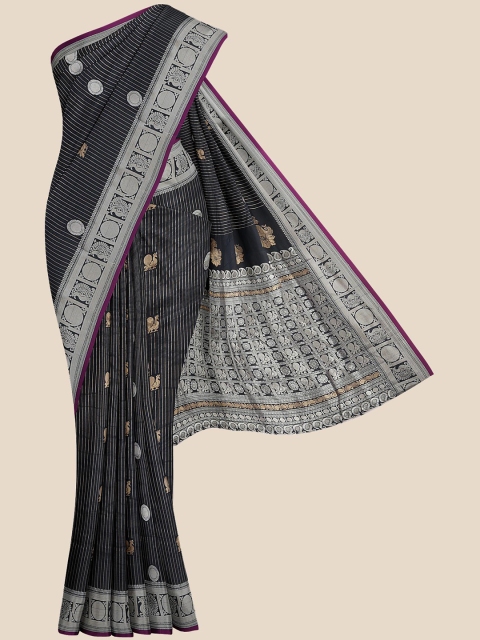 

KLM Fashion Mall Black & Burgundy Woven Design Silk Blend Banarasi Saree