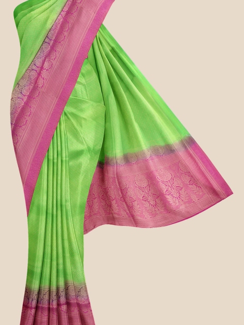 

KLM Fashion Mall Green & Pink Woven Design Silk Blend Banarasi Saree