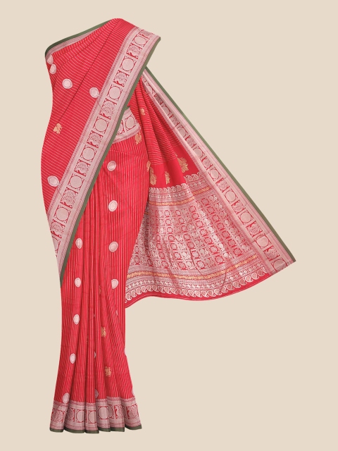 

KLM Fashion Mall Red & Silver-Toned Ethnic Motifs Zari Silk Blend Banarasi Saree
