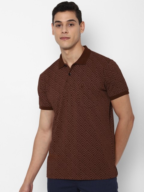 

Allen Solly Men Brown Printed Polo Collar Pure Cotton T-shirt