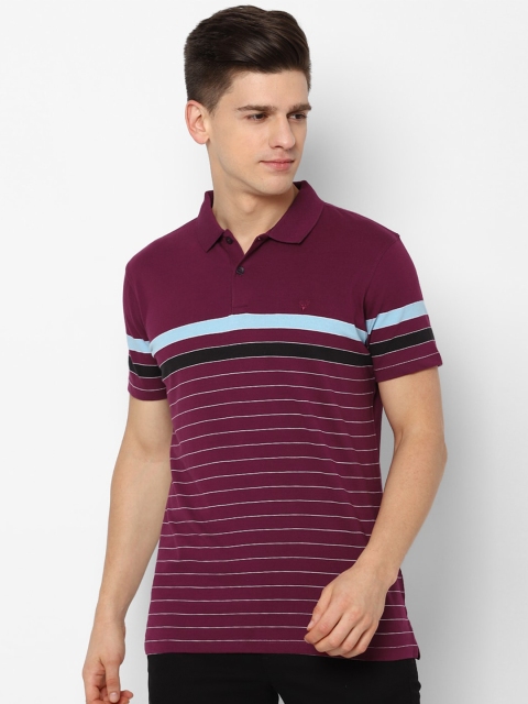 

Allen Solly Men Pink Striped Polo Collar Pure Cotton T-shirt