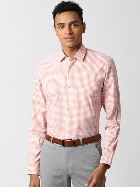 

Peter England Men Orange Slim Fit Checked Formal Shirt