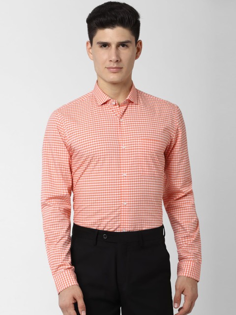 

Peter England Men Orange Slim Fit Micro Checks Checked Formal Shirt