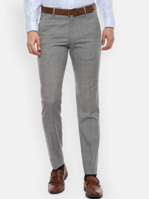 

Louis Philippe Men Grey Textured Slim Fit Formal Trousers