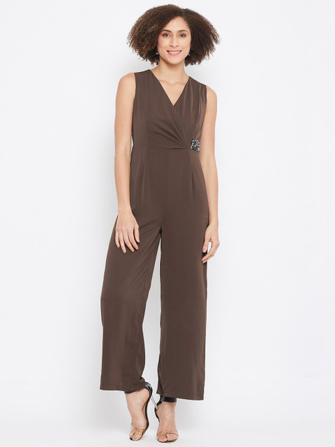 

Madame Women Brown Solid Basic Jumpsuit