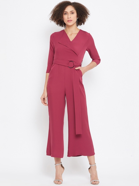 

Madame Women Maroon Solid Basic Jumpsuit With Waist Tie-Ups