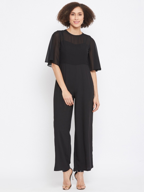 

Madame Women Black Solid Basic Jumpsuit With Ruffles