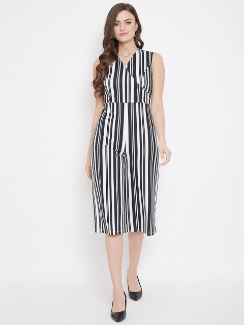 

Madame Women Black & White Striped Capri Jumpsuit