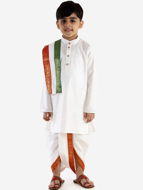 

VASTRAMAY Boys White Regular Kurta with Dhoti Pants & With Dupatta
