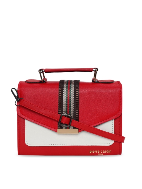 

pierre cardin Red & Off White Colourblocked PU Structured Satchel