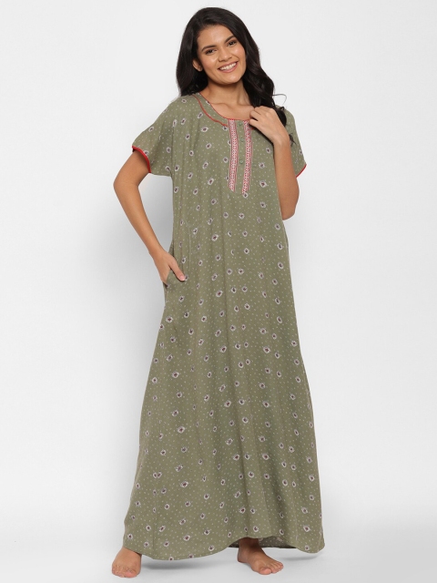 

Sweet Dreams Women Green Printed Maxi Nightdress