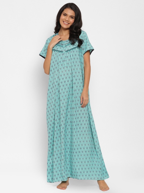 

Sweet Dreams Women Blue Printed Maxi Nightdress