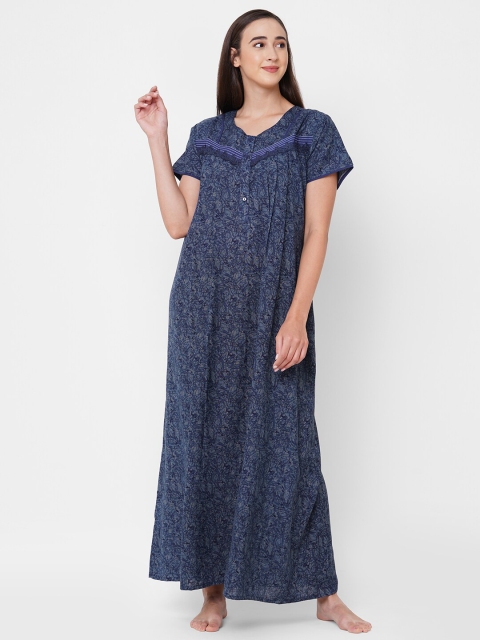 

Sweet Dreams Women Navy Blue Printed Maxi Nightdress