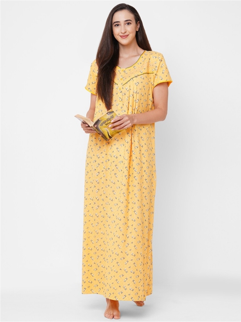 

Sweet Dreams Women Yellow Printed Maxi Nightdress