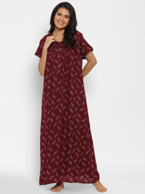 

Sweet Dreams Women Maroon Printed Maxi Nightdress