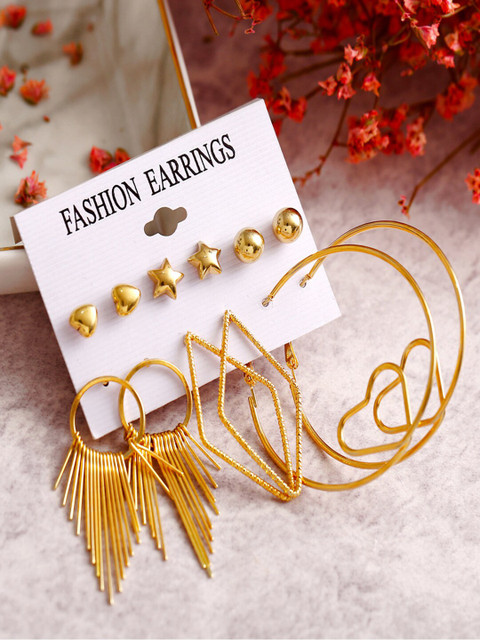 

Shining Diva Fashion Combo Set Of 6 Gold-Toned Stud and Hoop Earrings