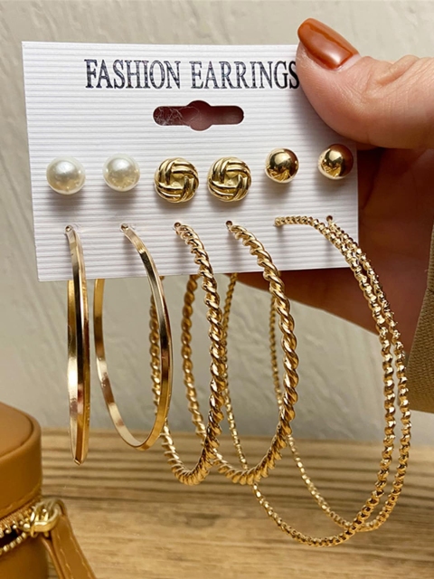 

Shining Diva Fashion Combo Set Of 6 Gold-Toned Stud and Hoop Earrings