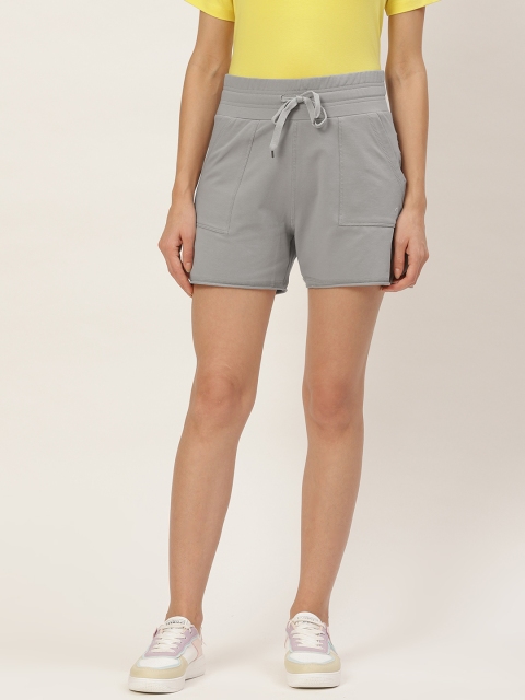 

KICA Women Grey Cotton High Waisted Shorts With Pockets