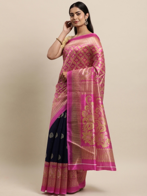 

KALINI Navy Blue & Pink Art Silk Saree
