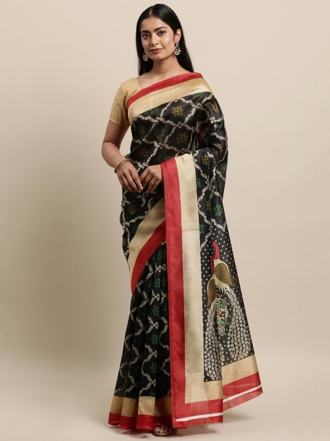 

KALINI Black & Red Art Silk Saree