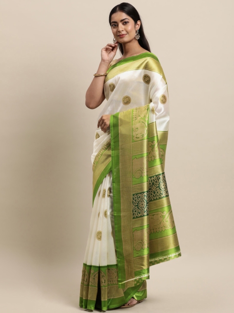 

KALINI Off White & Olive Green Art Silk Saree