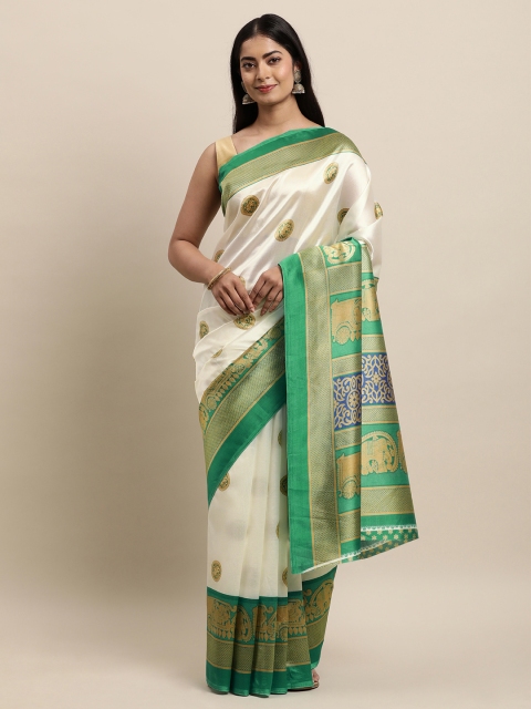 

KALINI Off White & Green Art Silk Saree