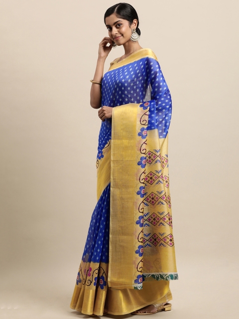 

KALINI Blue Printed Silk Cotton Saree