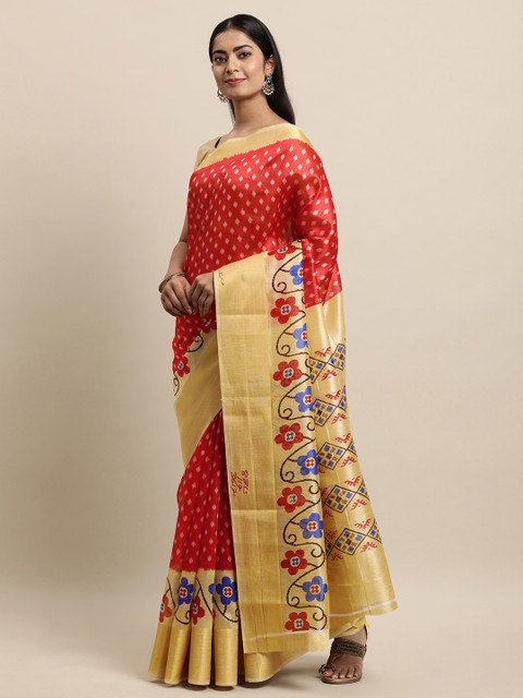 

KALINI Red & Yellow Zardozi Silk Cotton Saree