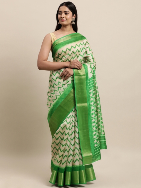 

KALINI Green Zardozi Silk Cotton Saree